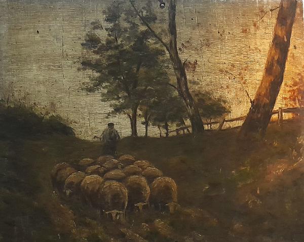 'sheep herder' by unknown Dutch artist, initialed 'MH' (Aarts collection) 