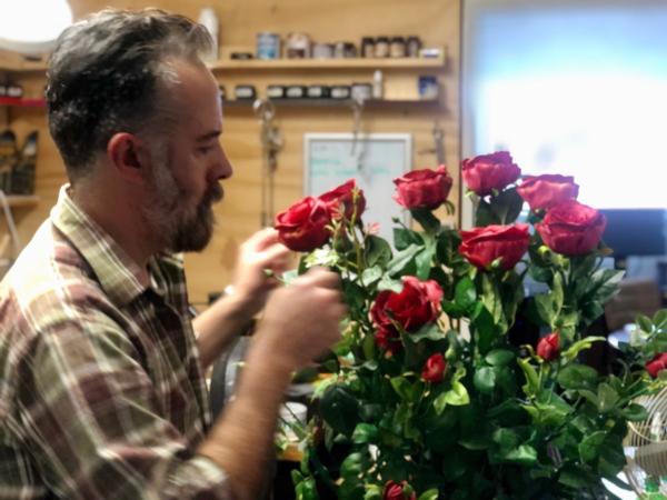 The Court Theatre's Properties Manager Julian Southgate has been working hard to produce lifelike, stunning, red roses that play a vital role in Things I know to be True that opens at The Court Theatre on Saturday