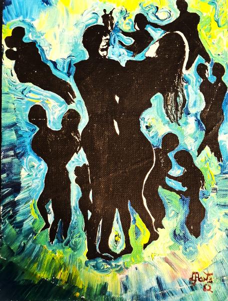 'Dance' by Leon Aarts, acrylics on canvas 1982. (For sale)