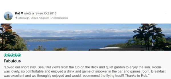 The Flying Trout Boutique Lodge in Taup&#333; receive excellent reviews across multiple online platforms such as international booking site TripAdvisor.
