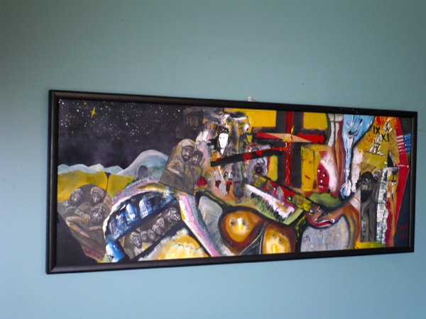 'IX XI' by Leon Aarts, hand painted mixed media on board