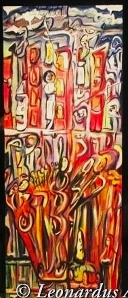 'Benevolence' acrylics on board, by Leon Aarts