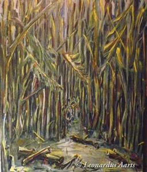 'The Hunter, with dog', by Leon Aarts. Acrylics on canvas. (for sale)