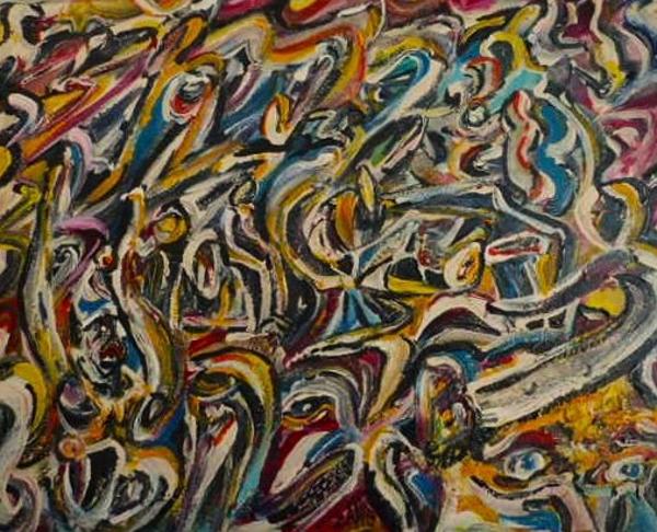 'Of Clowns and Hats' acrylics on board, by Leon Aarts