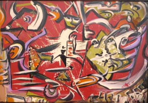 'Bull Rush' by Leon Aarts acrylics on board.