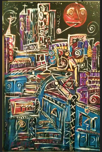 'Whatdoesitmean' 1800 x 700mm Acrylics on board, by Leon Aarts (collection of Sean Aarts)