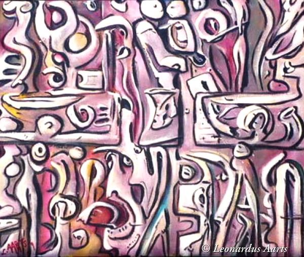 'Orpheus' acylics on canvas, by Leon Aarts. The Orpheus story recounts the tale of a musician from Greek mythology, Orpheus, whose legendary lyre-playing could charm all living things.