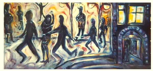 'Mardi Gras', acrylics on board by Leon Aarts (sold)