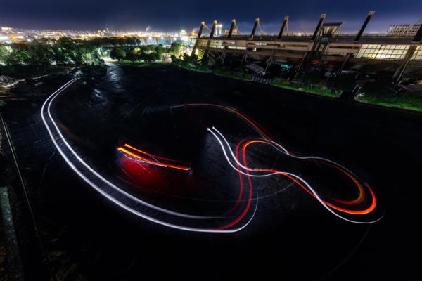 A work in progress shot of the artwork being traced by the Jaguar I-PACE