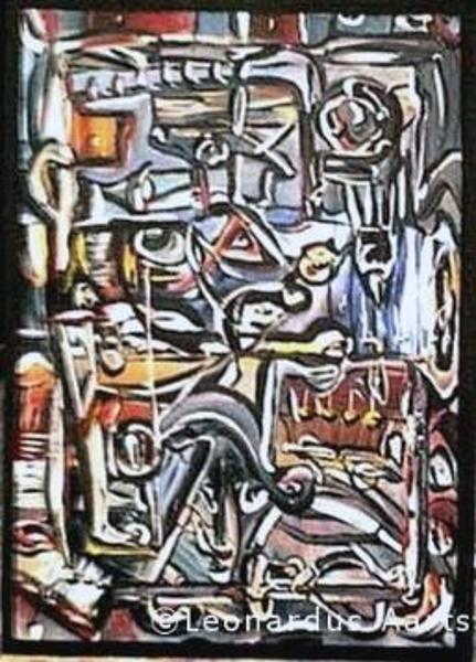 'The Javelin Thrower', by Leon Aarts. Acrylics on board. (sold)