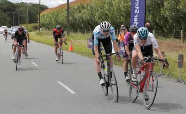 Canterbury University student Ollie Jones (Ridge Homes - third from right) finished fourth in today's elite men's Kiwi Style Bikes Tours Hell of the South, just beaten for third by Jake Marryatt, but did enough to claim the overall elite men's series for 