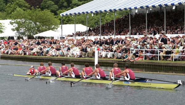 The Wairiki New Zealand squad men's eight powers towards the finish line at Henley Royal Regatta, defeating the Cambridge University Boat Race winning crew