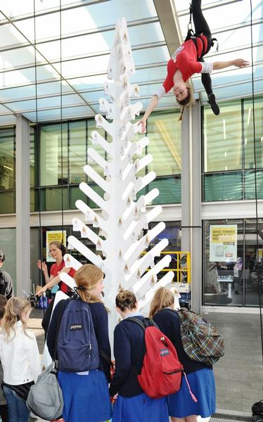 Aerialist with Christmas tree