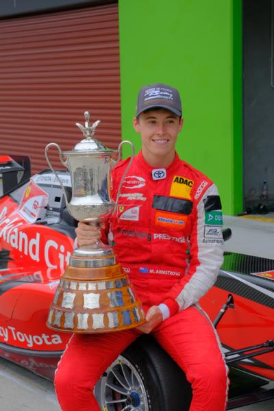 Marcus Armstrong has put his name on the oldest motor racing trophy in New Zealand