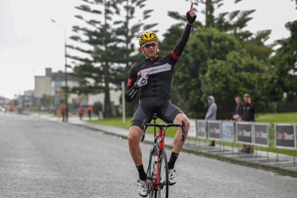 Sam Horgan soloed to an impressive elite win in round three of the Calder Stewart Cycling Series, the CYB Construction Hokitika Classic, on the South Island's West Coast, to also claim the elite series lead.