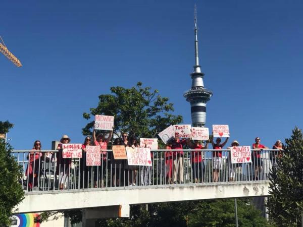 Auckland Hospital midwives on their way to Albert Park, 11 Feb