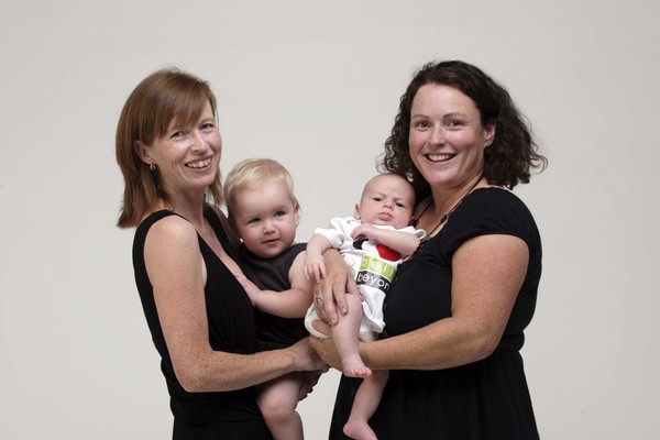 Louisa Currie (left)  with Zachary, and Heidi Riley with Finn