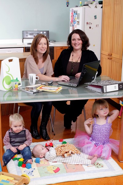 Louisa Currie (left) and Heidi Riley, balance work and their young families