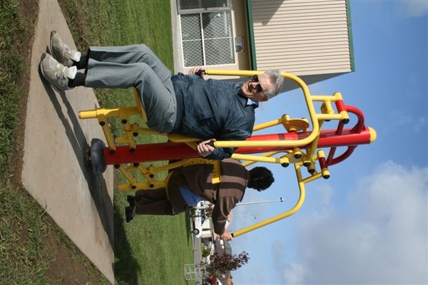 Brian Jones, chairman of Age Concern, enjoys his workout with dipper