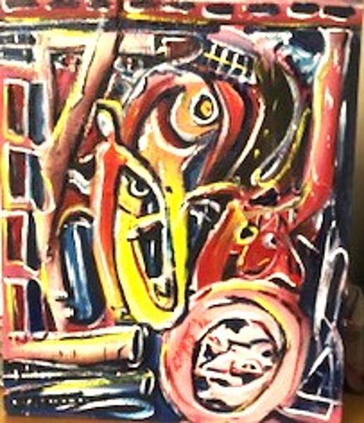 'Taking the Piss' is a notable 2012 contemporary painting created by the artist Leon Aarts. Acrylics on board.Dimensions: 400mm x 500mm. 2012.Described as a riotous, irreverent, and high-impact piece.