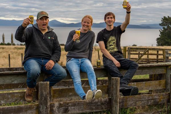 James and Elissa Cooper and Head Brewer Rory Donovan of Lakeman - celebrating the Supreme win