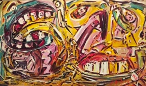 'Cindy', a Complete and utter Disaster', acrylics on board by Leon Aarts