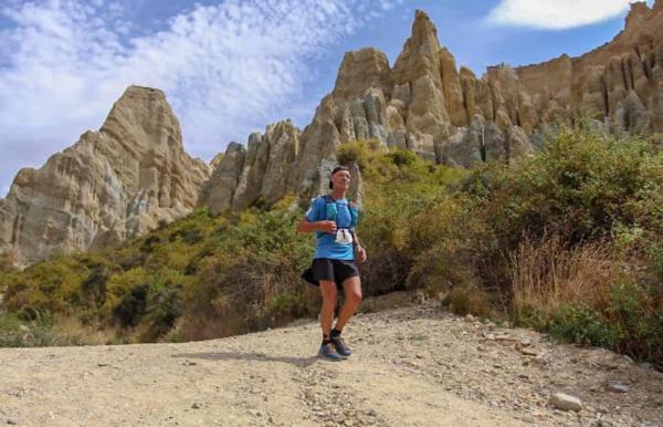 North Otago's 67 year old Eric Ross, pictured at the Clay Cliffs 70km into his 88km day, held off the leaders to be first home on the toughest stage of the Anchor Milk Otago Alps 2 Ocean 