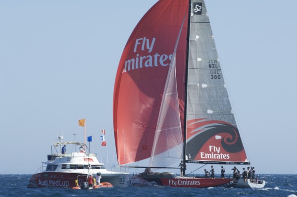 Emirates Team New Zealand shares the lead after the second day of the Audi MedCup Portugal Trophy regatta