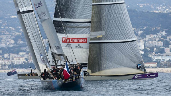 Emirates Team New Zealand in action during the  Louis Vuitton Trophy regatta