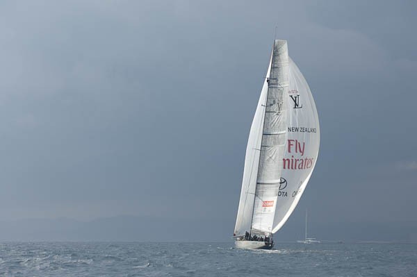 Emirates Team New Zealand in action during the  Louis Vuitton Trophy regatta