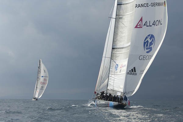 Emirates Team New Zealand in action during the  Louis Vuitton Trophy regatta