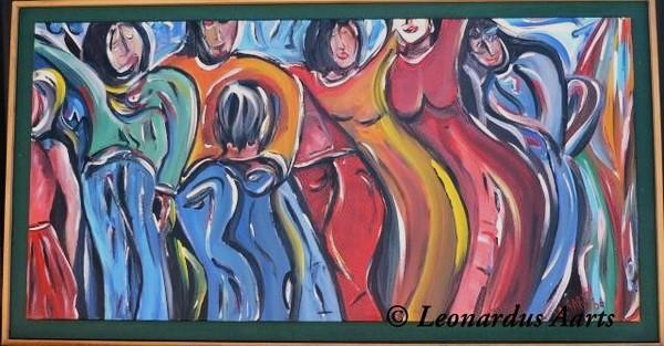 'Party's over' acrylics on panel, by Leon Aarts