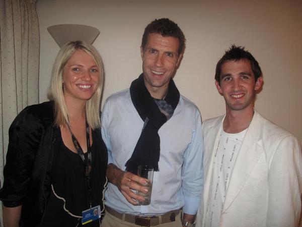 Mathew Metcalfe (centre) meets in Cannes with Desired producers Caleb and Amanda Phillips