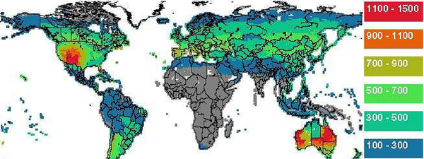 Additional new skin cancer cases in 2030 (per million people per year) under a no-Montreal Protocol scenario (Van Dijk et al., Photochemical and Photobiological Sciences, 2012).