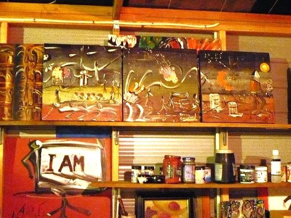 "Conquer fear, conquer failure " (Triptych), acrylics on canvas by Leon Aarts 