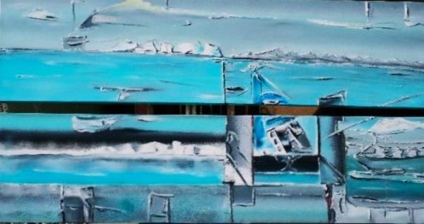 'CoastWatch' dyptych, acrylics on canvas, by Leon Aarts (sold)