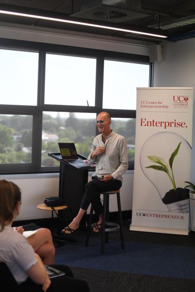 Michael Mayell speaks to students at the UC Centre for Entrepreneurship in Christchurch 