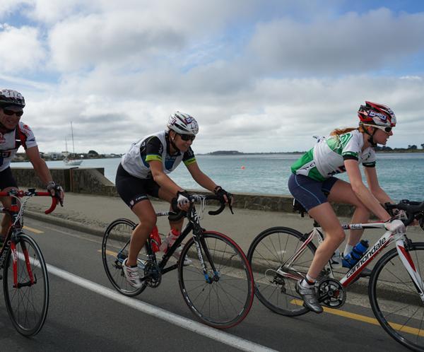 Cyclists near the end of last years final 70 kilometre cycle leg 