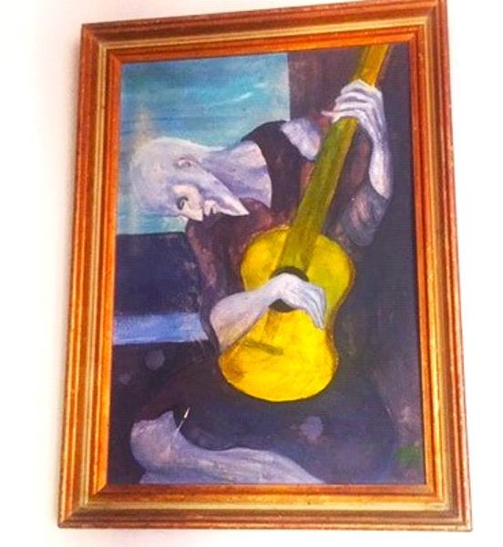 'Man playing Mandolin' Picasso copy, by Leon Aarts, acrylics on canvas board. (sold) 