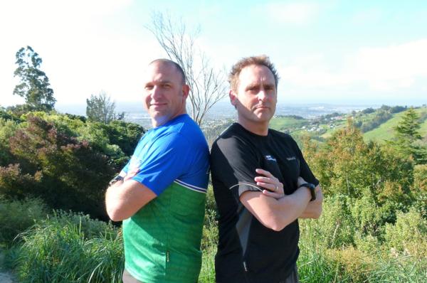 Facing off before a training run in Christchurch's Port Hills are the two organisations CEO's Brendon McDermott (left) and Julyan Falloon.