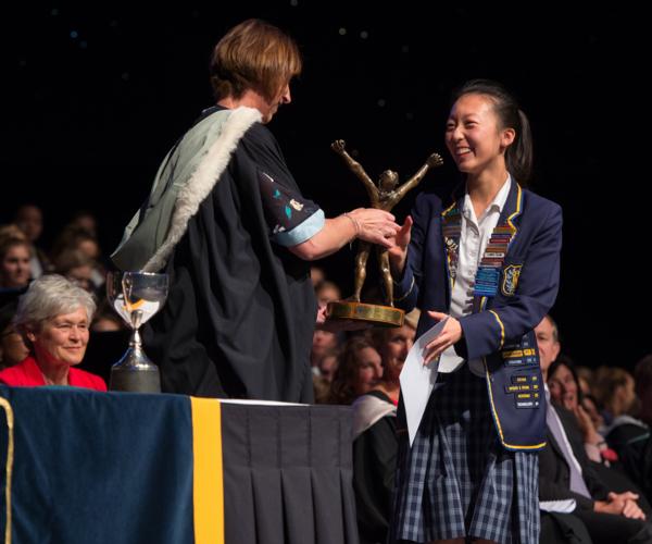 Year 13 Dean, Leigh Allan with Dux, Amy Huang