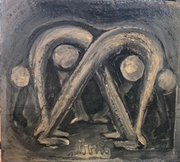 'Railway workers' by Leonardus van de Ven (my Grandfather) Aarts family collection. Nardus's signature in middle bottom of painting was always signed in a mirror. i.e 'mirror writing' as Leonardo Da Vinci stylised