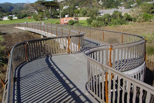 The Piha footbridge pays homage to long and short finned eel which call Piha Stream home. 