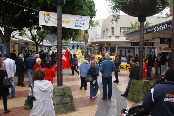 People gathered in Cameron Street Mall at the start of the march