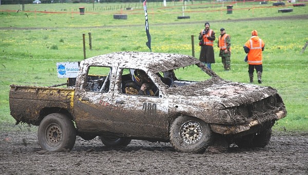 Maurice Bain struggles away from the jump with collapsed front suspension