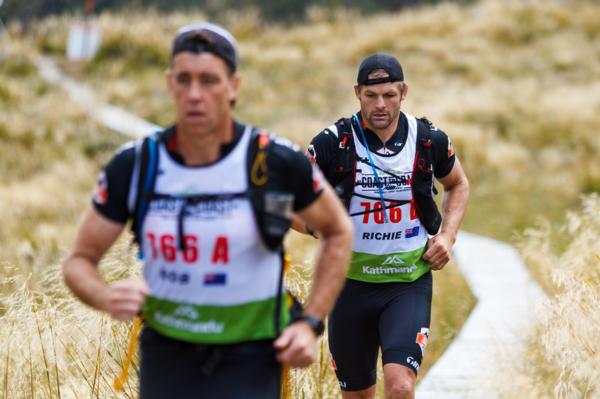 All Black Captain Richie McCaw and New Zealand Rugby Players Association boss Rob Nichol on the mountain run on the first day of the Kathmandu Coast to Coast. 