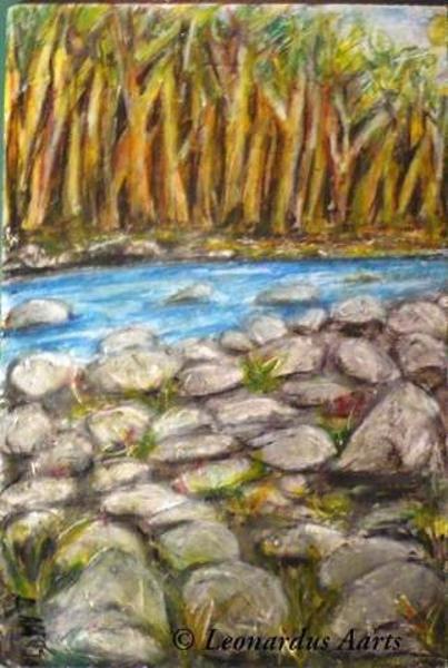 'Living Stream', oil pastels on board, by Leon Aarts