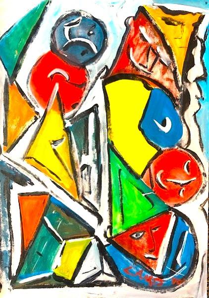 'Here come the Clowns', 2010, acrylics on canvas paper by Leon Aarts (sold)