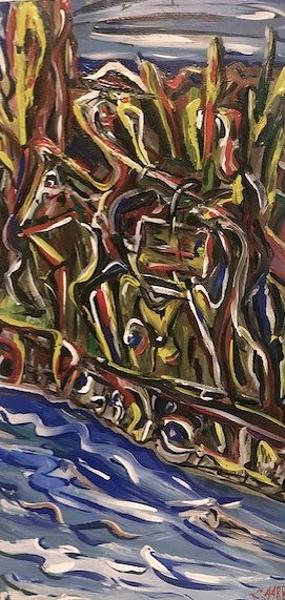 &#201;l Salvador', acrylics on board, by Leon Aarts