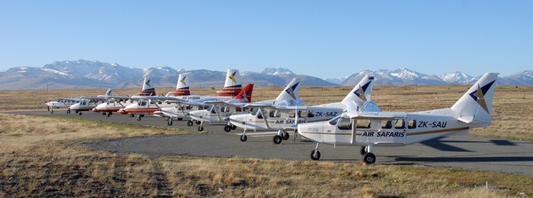 Air Safaris fleet from left to right: Cessna Grand Caravan, Nomad N24A, Nomad N24A, Nomad N24A, Gippsland GA8, Gippsland GA8, Gippsland GA8, Gippsland GA8-TC320 (new plane)